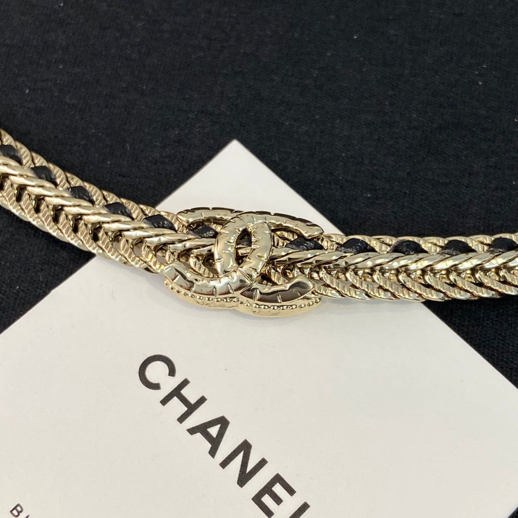 Chanel Black Leather Gold Choker