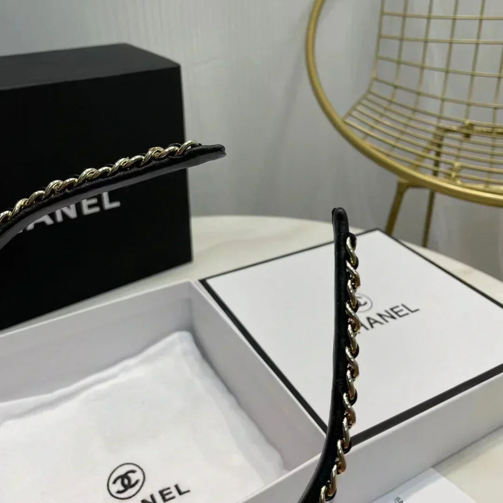 Chanel Black Leather Hair Band