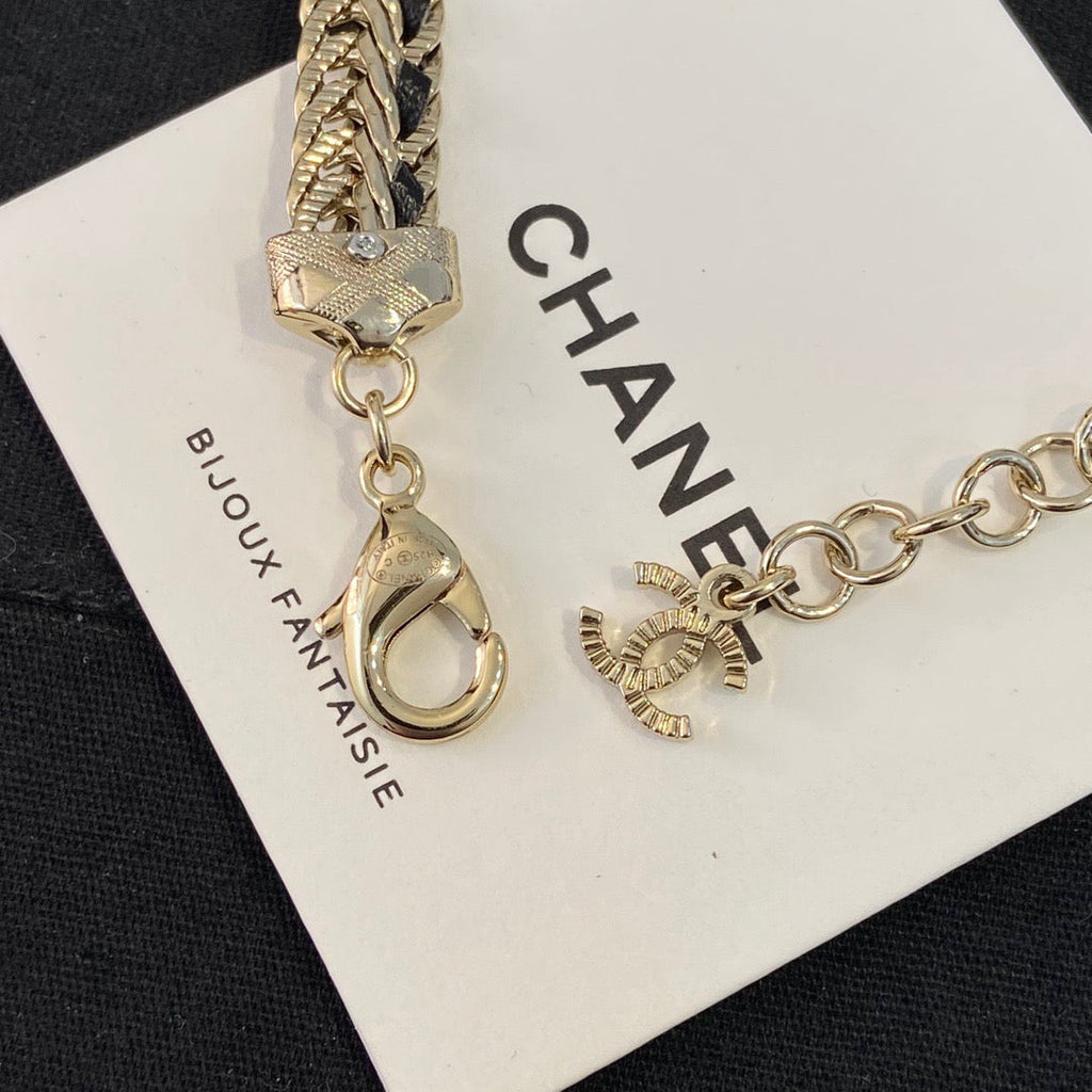 Chanel Black Leather Gold Choker